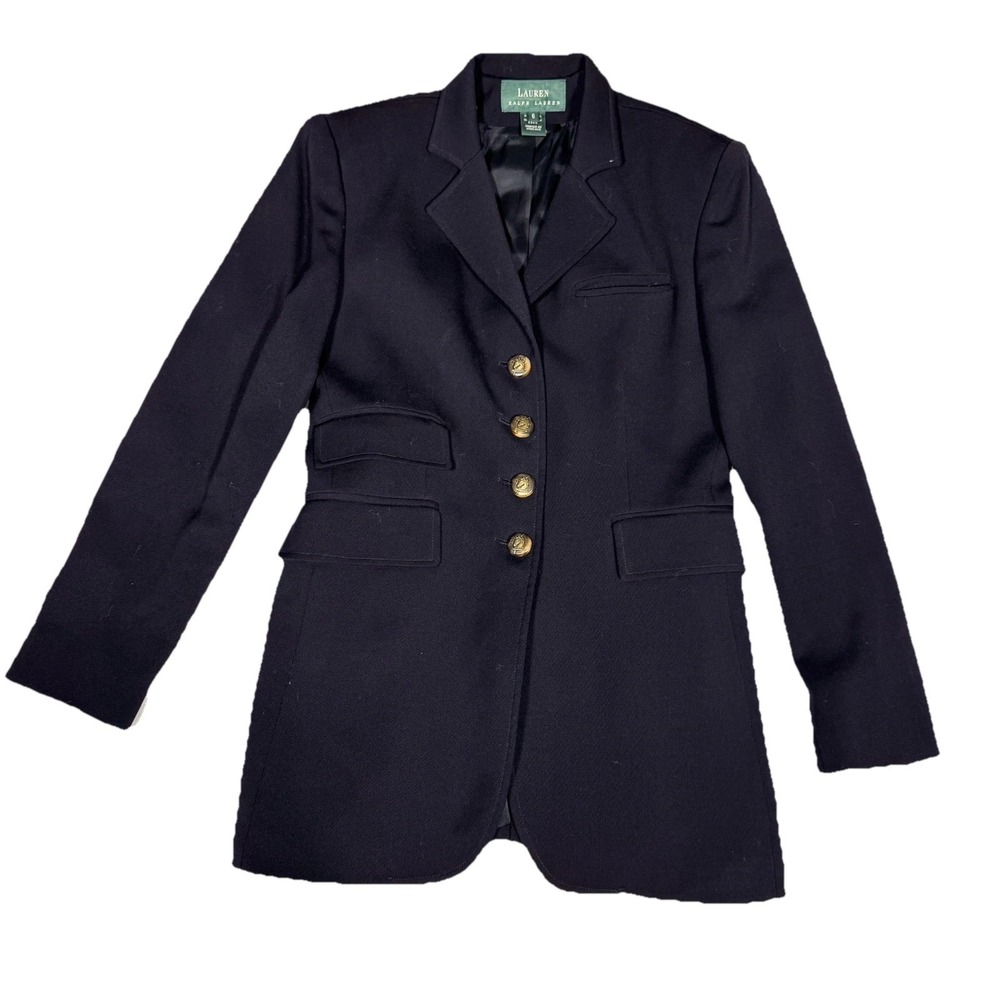 Lauren Ralph Lauren Wool Blazer Womens 6 Gold Button Equestrian Jacket USA